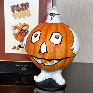 Vtg Dept 56 Flip Tops Candy Dish Ghost Pumpkin Scary Monster Halloween Dispenser